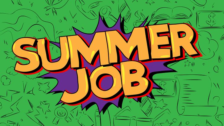 Top High-Paying Summer Jobs for University Students - The text SUMMER JOBS over a loud and bright green background.